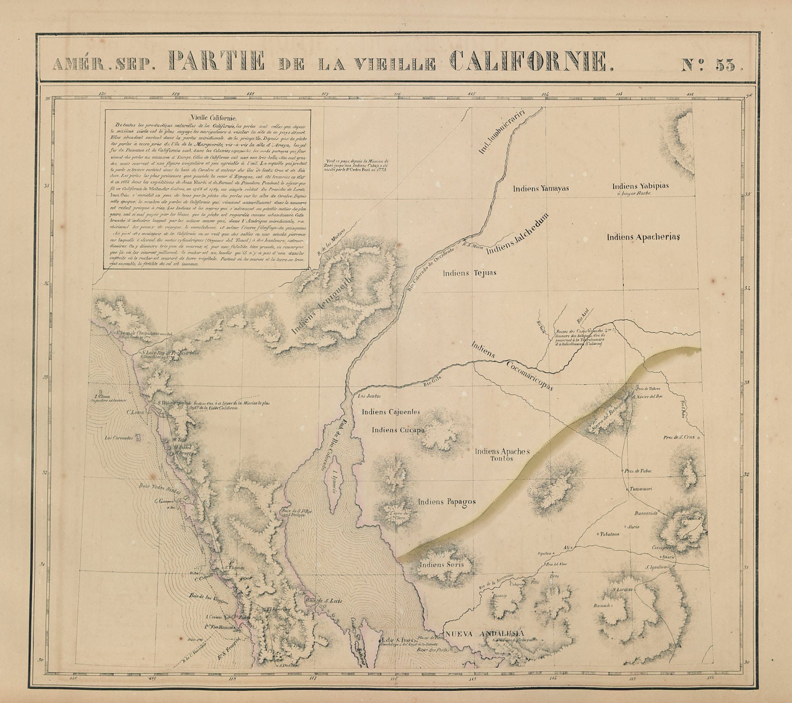 Amér Sep Partie de… Vieille Californie #53 Baja California VANDERMAELEN 1827 map